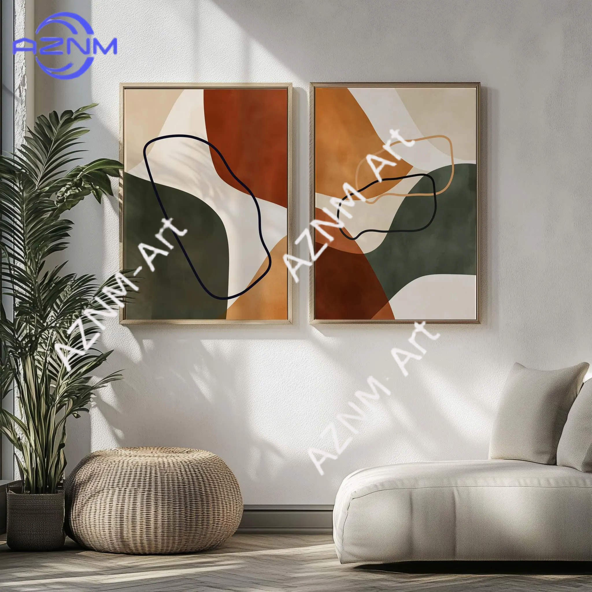 Abstract Canvas Set - 1/2Pcs Mid-Century Modern Wall Art Set