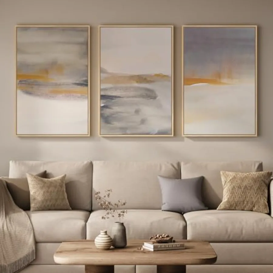 Abstract Canvas Set - Framed Large Neutral Abstract Wall Art
