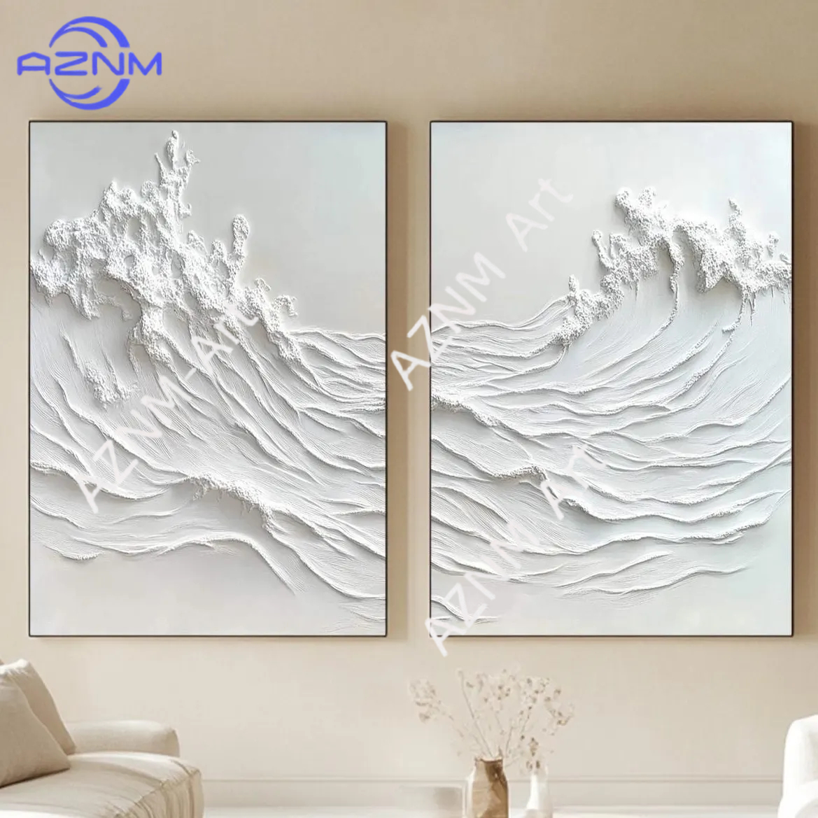 Abstract Canvas Set - 1/2Pcs Hand Painted Abstract Plaster Waves