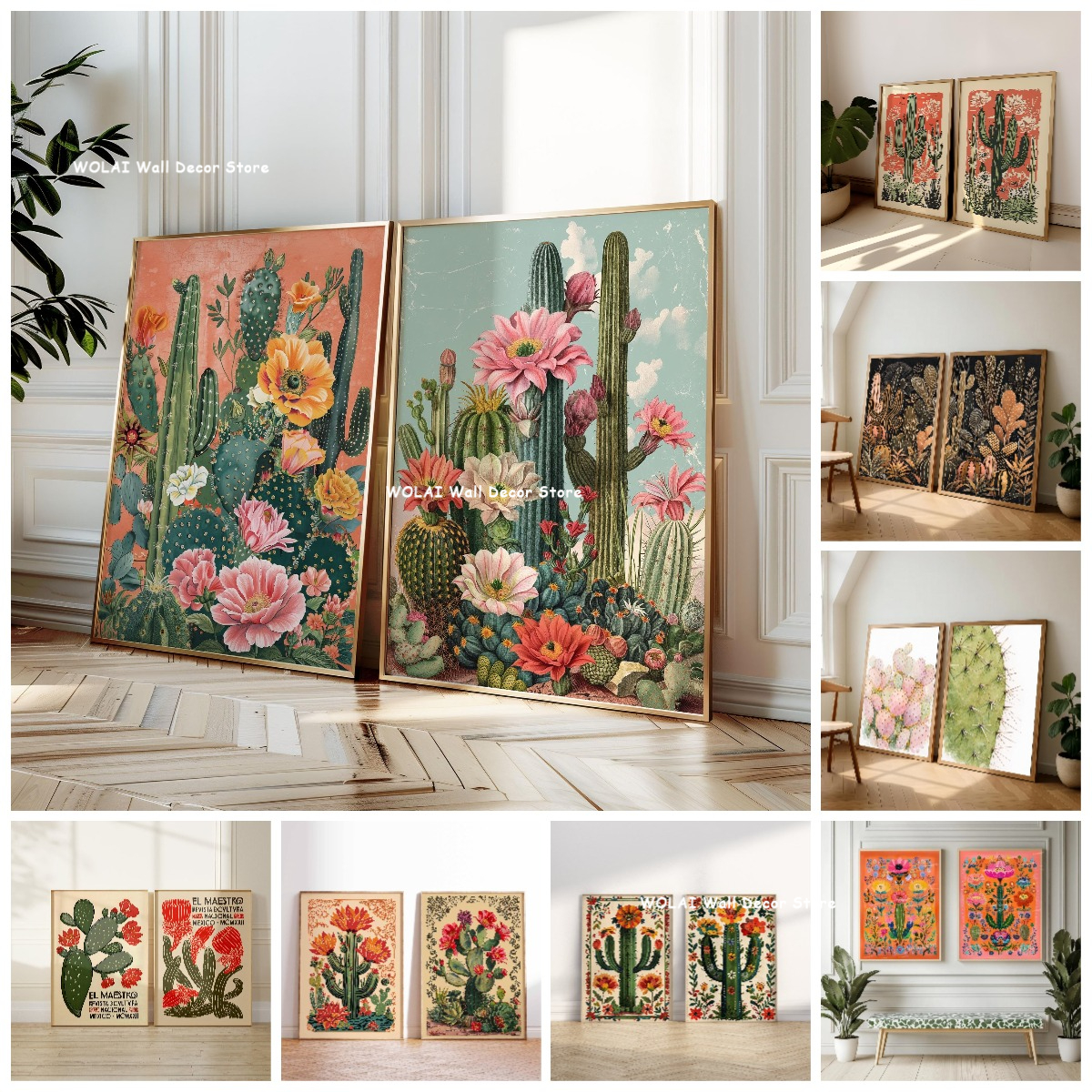 Abstract Canvas Set - 2pcs/set Retro Mexican Desert Cactus Flower