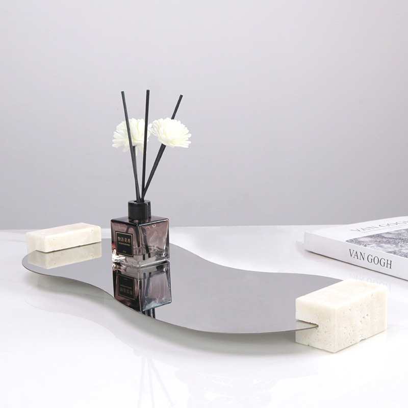 Travertine Tray Oval - Oval tray simple modern travertine metal