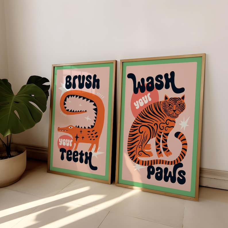2pcs/set Tiger Wash Your Paws  - Abstract Canvas Set recensie en prijs