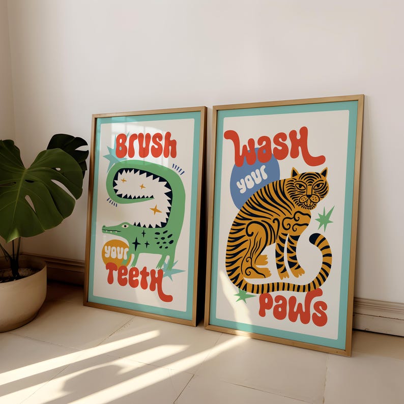 2pcs/set Tiger Wash Your Paws  - Abstract Canvas Set recensie en prijs