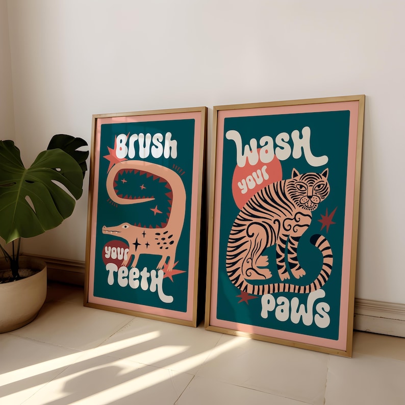 2pcs/set Tiger Wash Your Paws  - Abstract Canvas Set recensie en prijs